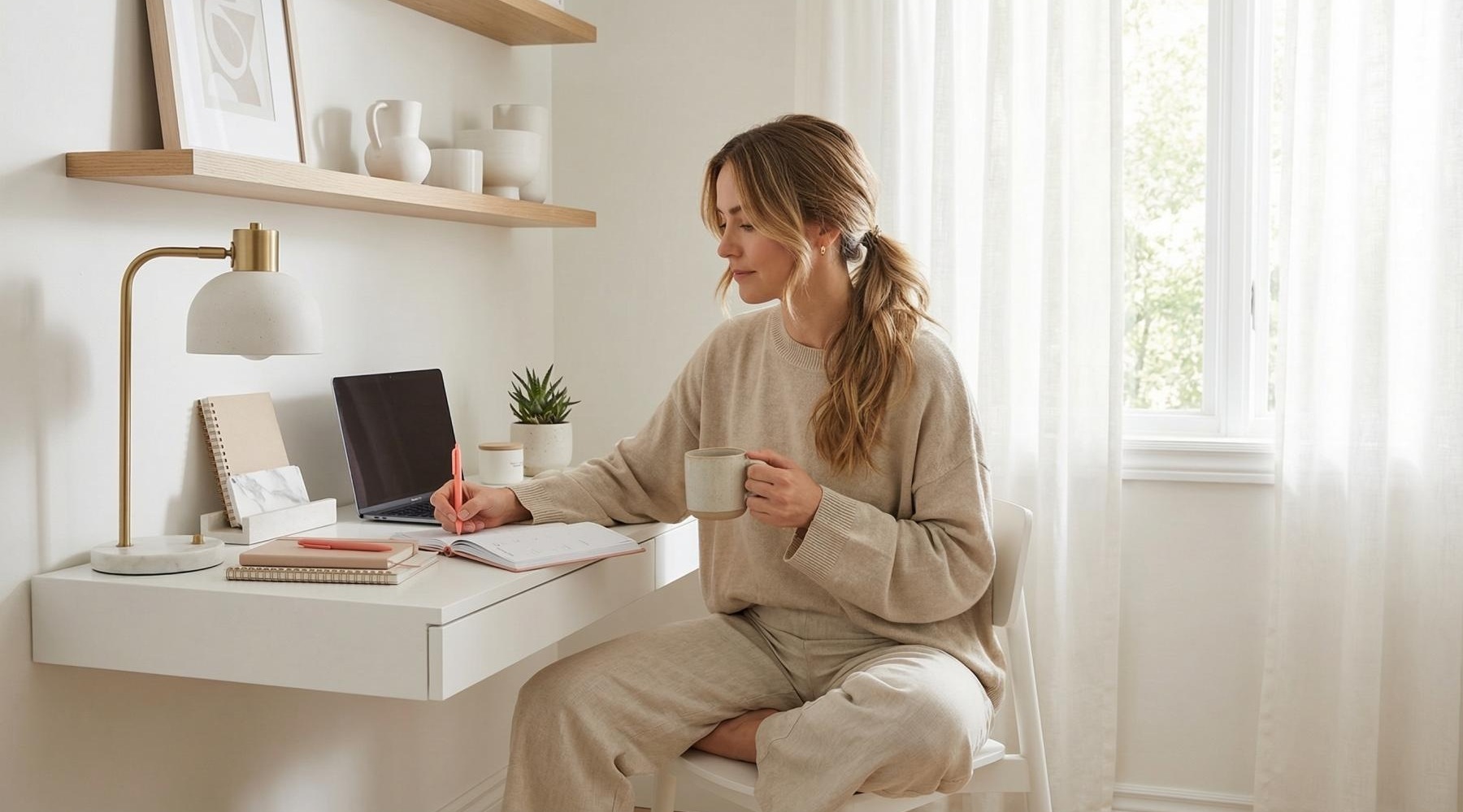 a woman writing indoors