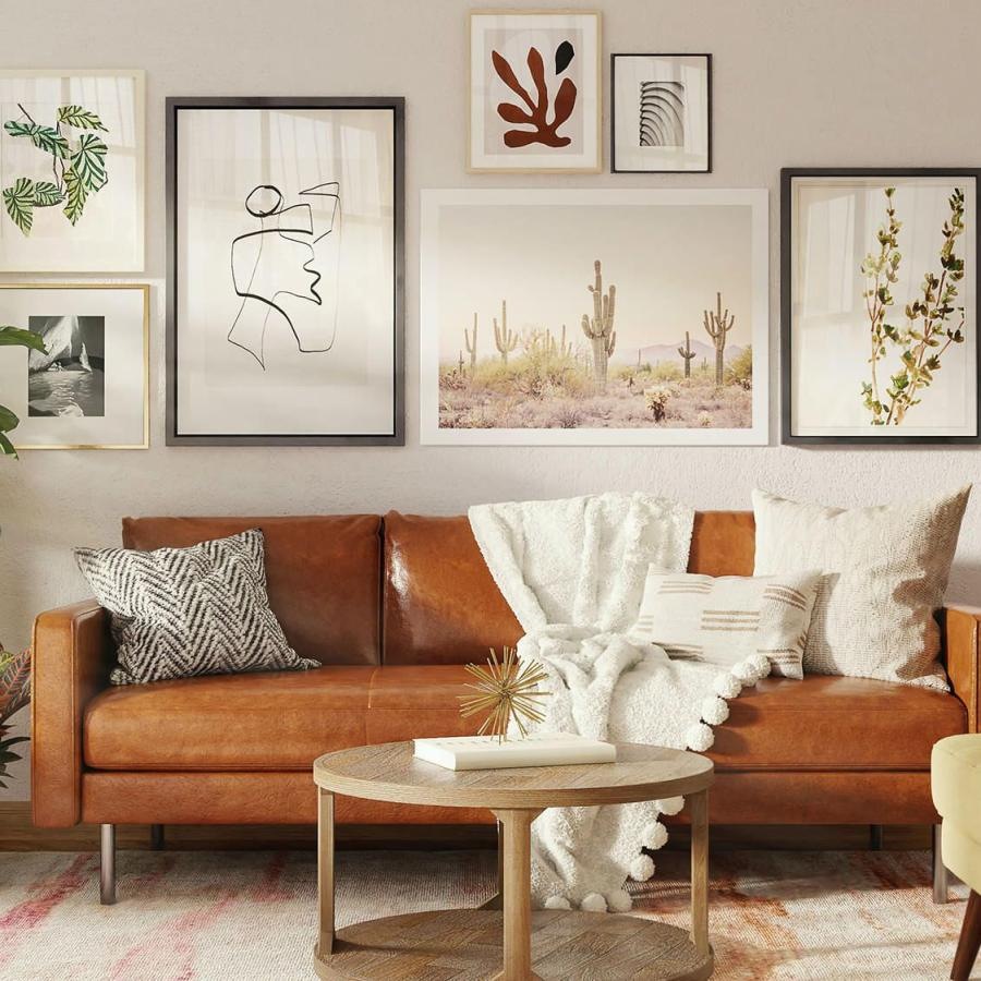 a living room with a couch and a table